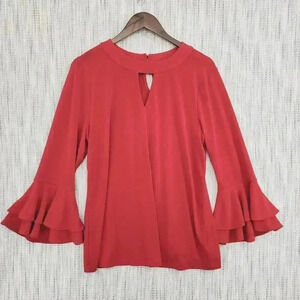 Carter Club Flare Sleeve Round neck Keyhole Red Top L